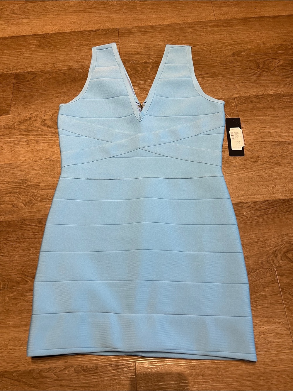 bebe Light Blue V-Neck Bandage Mini Dress